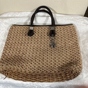 Brighton Bag Woven Jute Straw Purse Beige Handbag Leather Handles Tote Charms